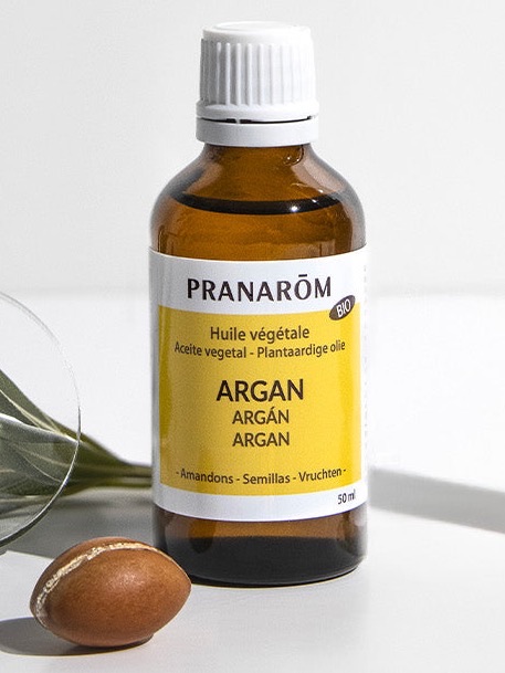 Huile végétale d’argan bio Pranarôm, avec une noix d’argan