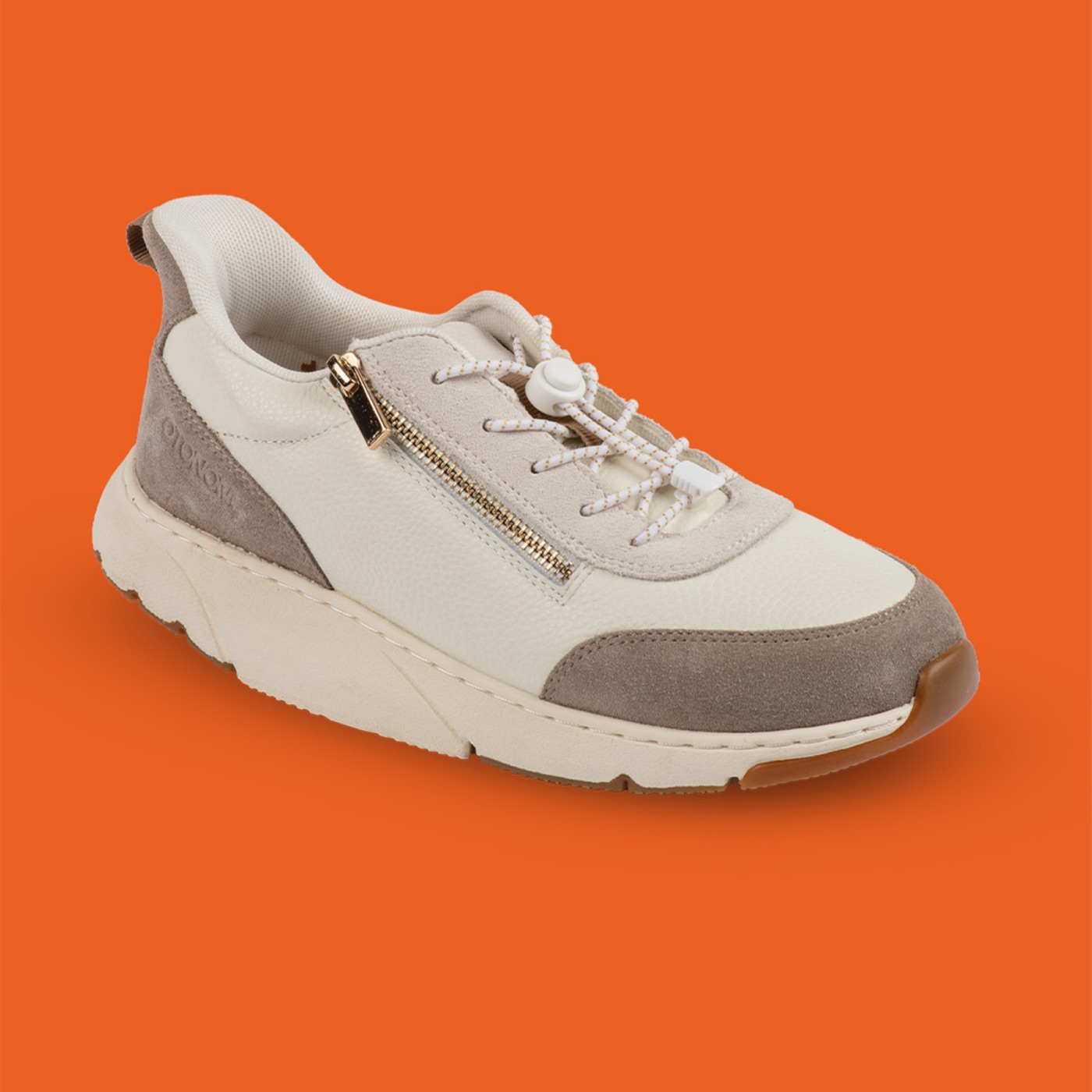Chaussure Otonom by Gibaud, modèle Dublin, blanche et taupe, avec zip